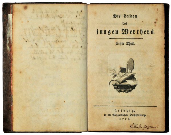 "Os sofrimentos do jovem Werther", publicado em 1774. Foto H.-P.Haack. - Sammlung H.-P.Haack, Antiquariat Dr. Haack Leipzig, Privatbesitz.