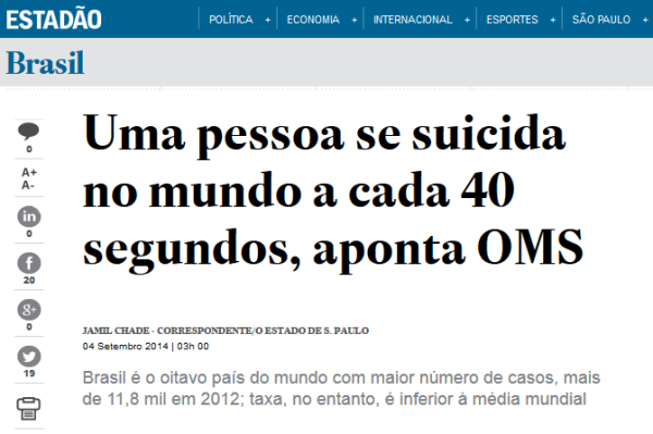 Estadão - 1 pessoa a cada 40 segundos