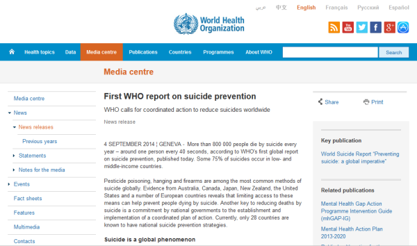 WHO suicide report